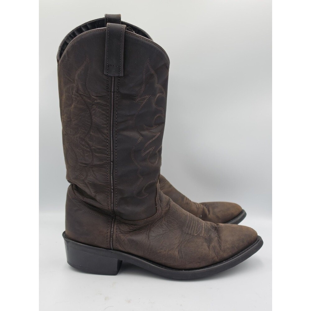 Old West Nubuck Mens Brown Leather Cowboy Western Boots 10.5 EE TBM3051